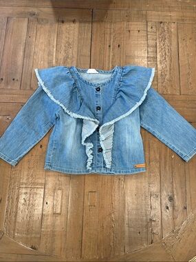 Piupiuchick denim oversized collar ruffled button up shirt long sleeve 4 years